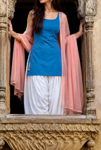 YJHD Deepika Inspired Suit Set, Pure Rayon Sleeveless Kurti With Off White Salwar And Dark Peach Duppata