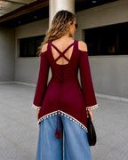 Trending Front Slit Cris-Cross Design With Corset Back Kurti With Lace Work
