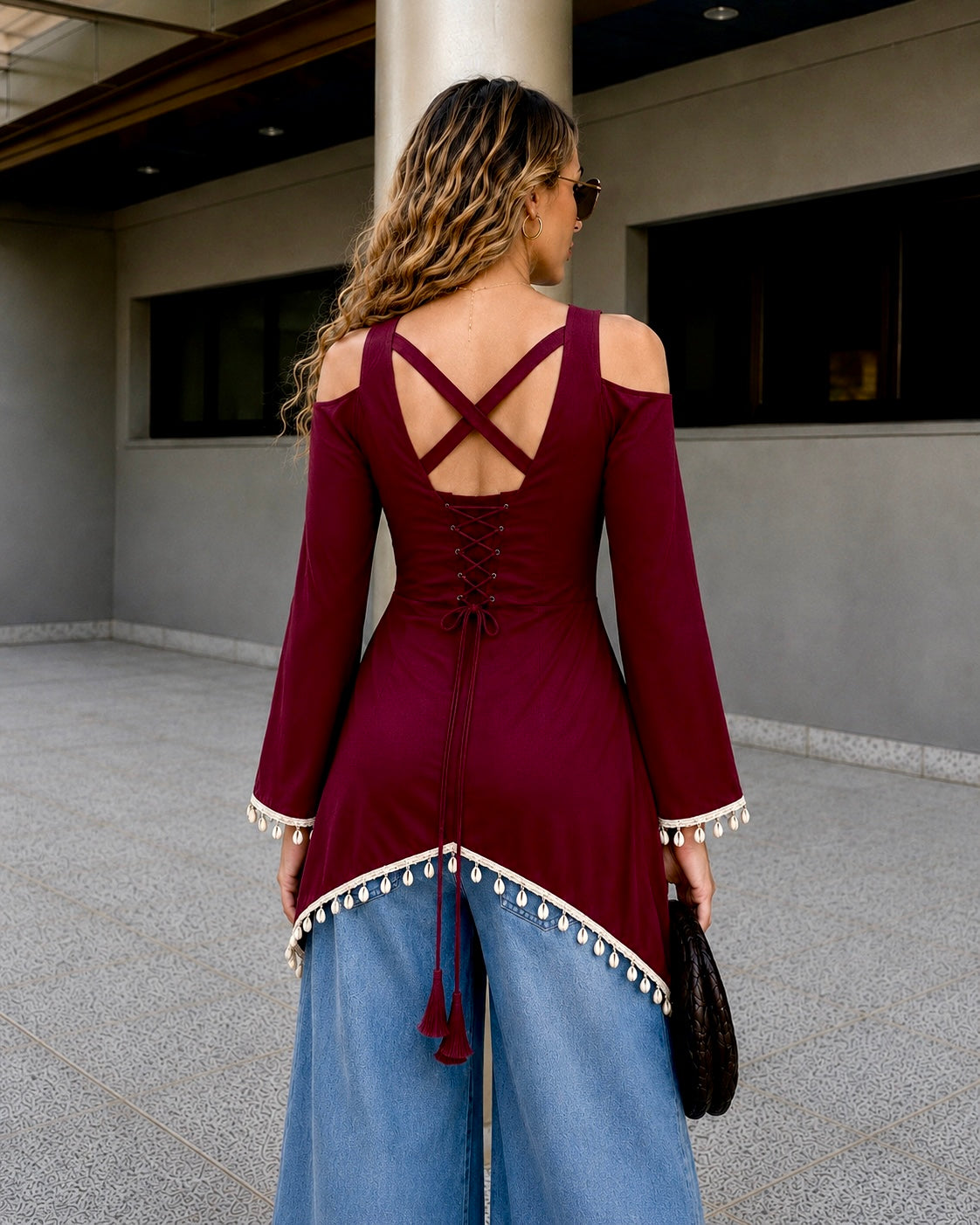 Trending Front Slit Cris-Cross Design With Corset Back Kurti With Lace Work