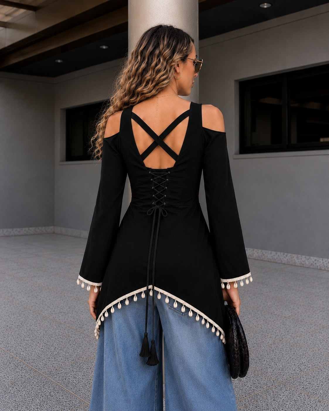 Trending Front Slit Cris-Cross Design With Corset Back Kurti With Lace Work