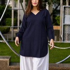 Buy 1 Get 1 Pure Crape Bell Sleeves Kurti - Navy Blue