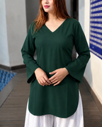 Buy 1 Get 1 Pure Crape Bell Sleeves Kurti - Dark Green