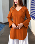 Buy 1 Get 1 Pure Crape Bell Sleeves Kurti - Orange