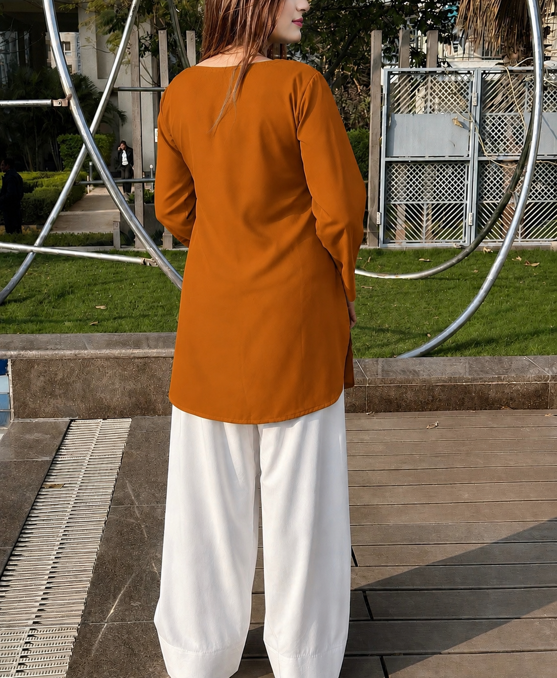 Buy 1 Get 1 Pure Crape Bell Sleeves Kurti - Orange