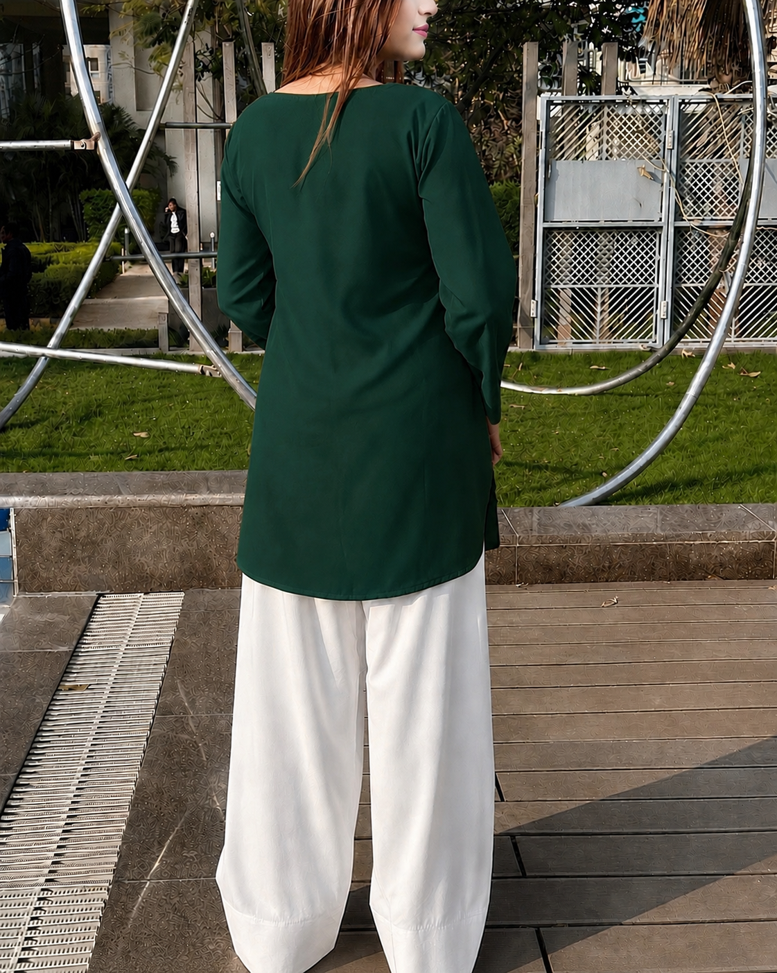 Buy 1 Get 1 Pure Crape Bell Sleeves Kurti - Dark Green