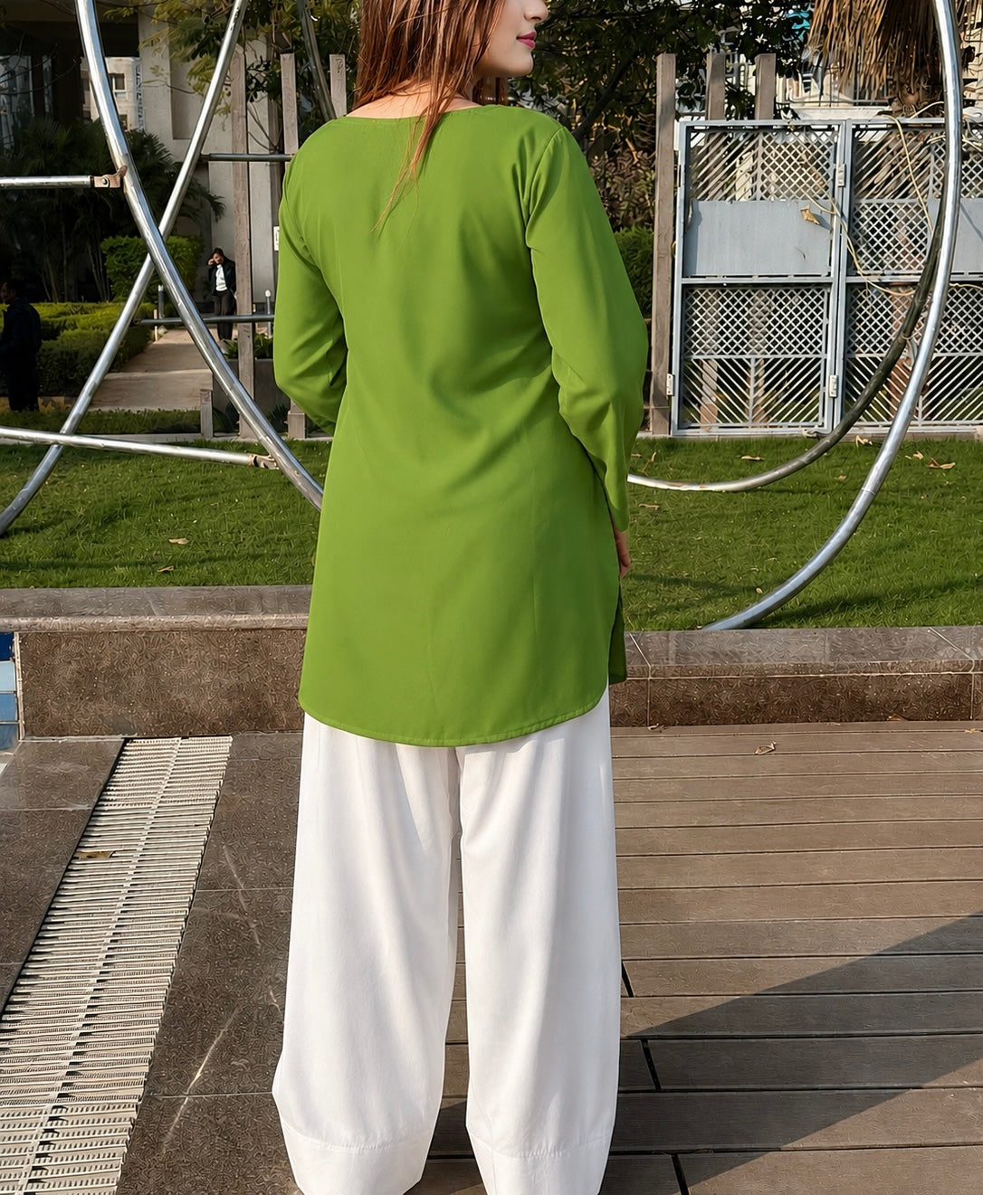 Buy 1 Get 1 Pure Crape Bell Sleeves Kurti - Light Green