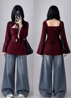 Trending Tie-Up Kurti With Lace Work And Corset Back