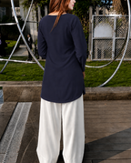 Buy 1 Get 1 Pure Crape Bell Sleeves Kurti - Navy Blue