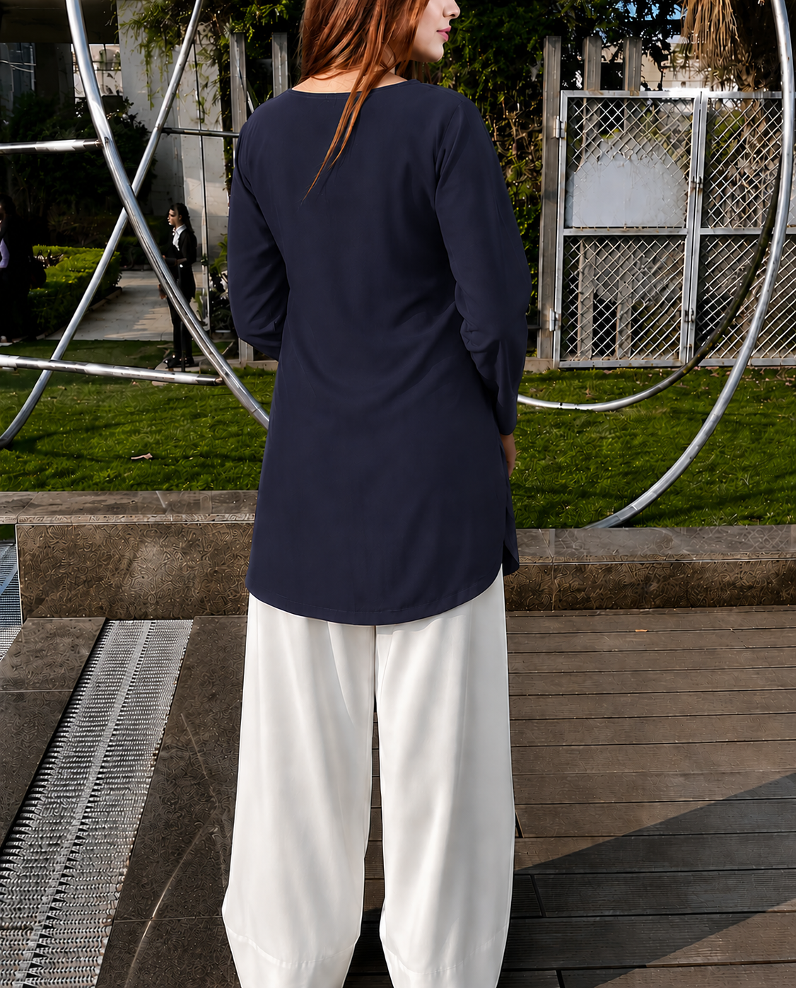 Buy 1 Get 1 Pure Crape Bell Sleeves Kurti - Navy Blue