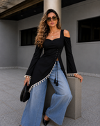 Trending Front Slit Cris-Cross Design With Corset Back Kurti With Lace Work