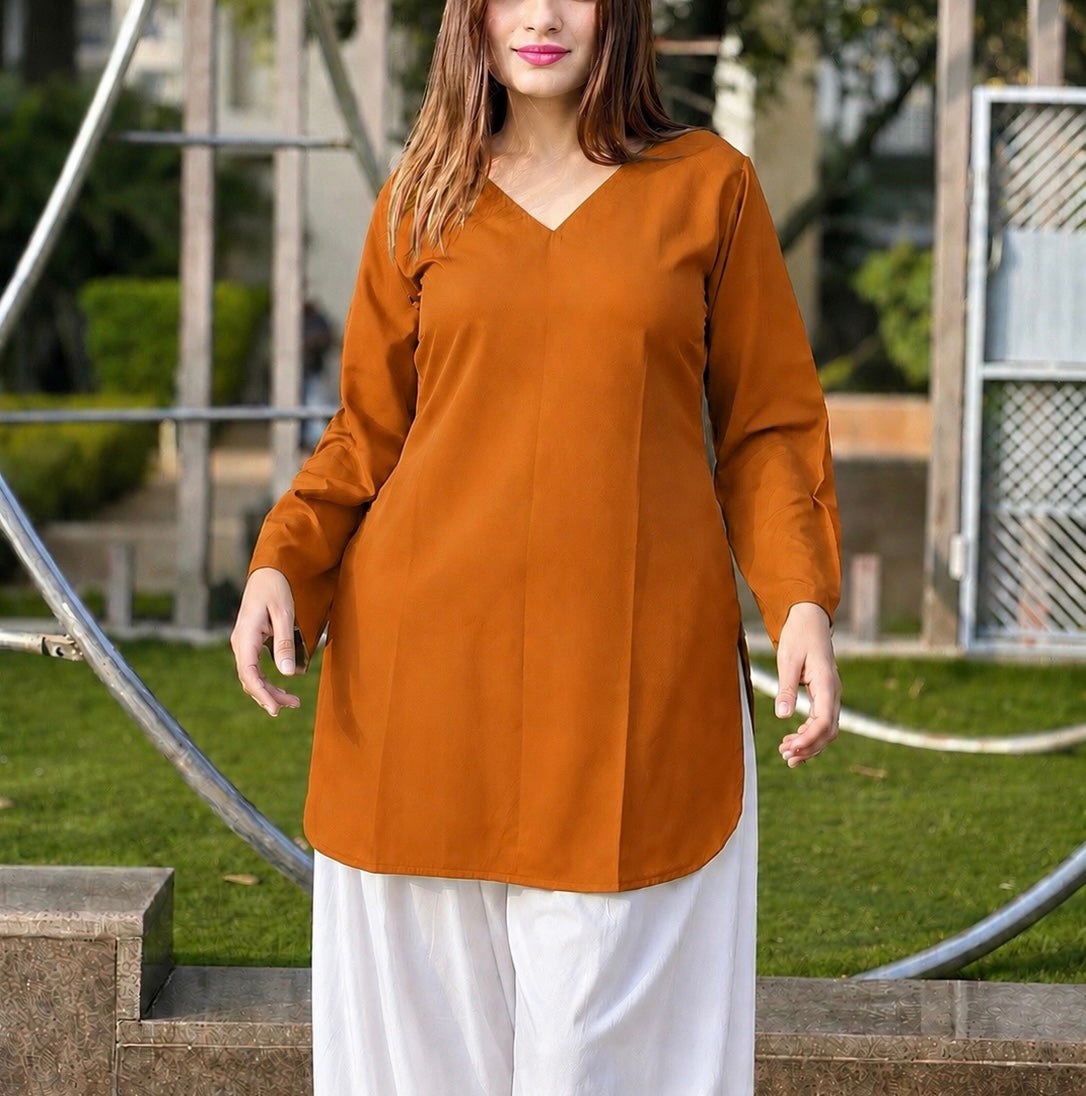 Buy 1 Get 1 Pure Crape Bell Sleeves Kurti - Orange