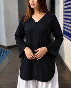 Buy 1 Get 1 Pure Crape Bell Sleeves Kurti - Black