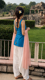 YJHD Deepika Inspired Suit Set, Pure Rayon Sleeveless Kurti With Off White Salwar And Dark Peach Duppata