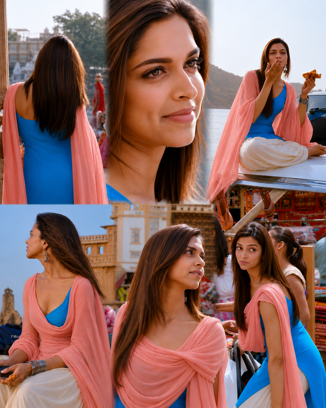 YJHD Deepika Inspired Suit Set, Pure Rayon Sleeveless Kurti With Off White Salwar And Dark Peach Duppata