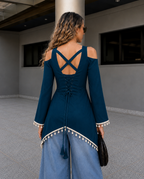 Trending Front Slit Cris-Cross Design With Corset Back Kurti With Lace Work