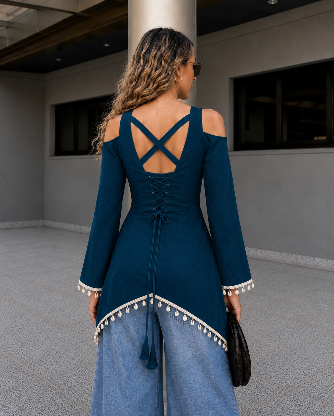 Trending Front Slit Cris-Cross Design With Corset Back Kurti With Lace Work
