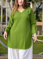 Buy 1 Get 1 Pure Crape Bell Sleeves Kurti - Light Green