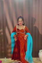 Rust Colour Velvet Anarkali With Dupatta (Heavy Flair)