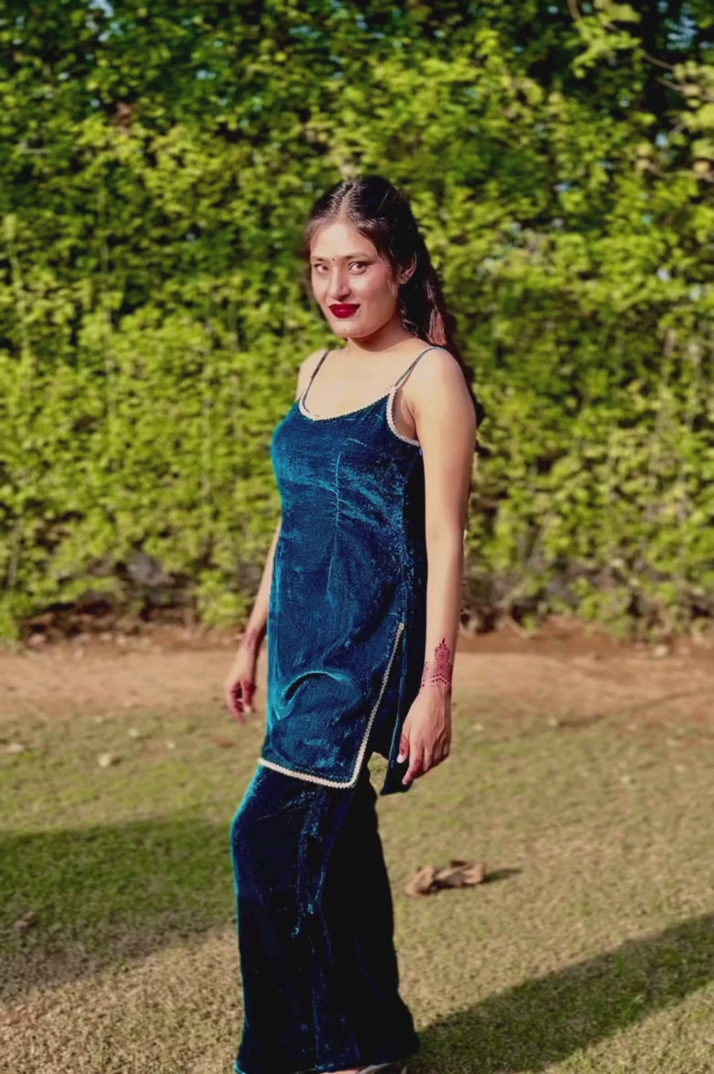 Y2K KURTA WITH PANT TEAL BLUE