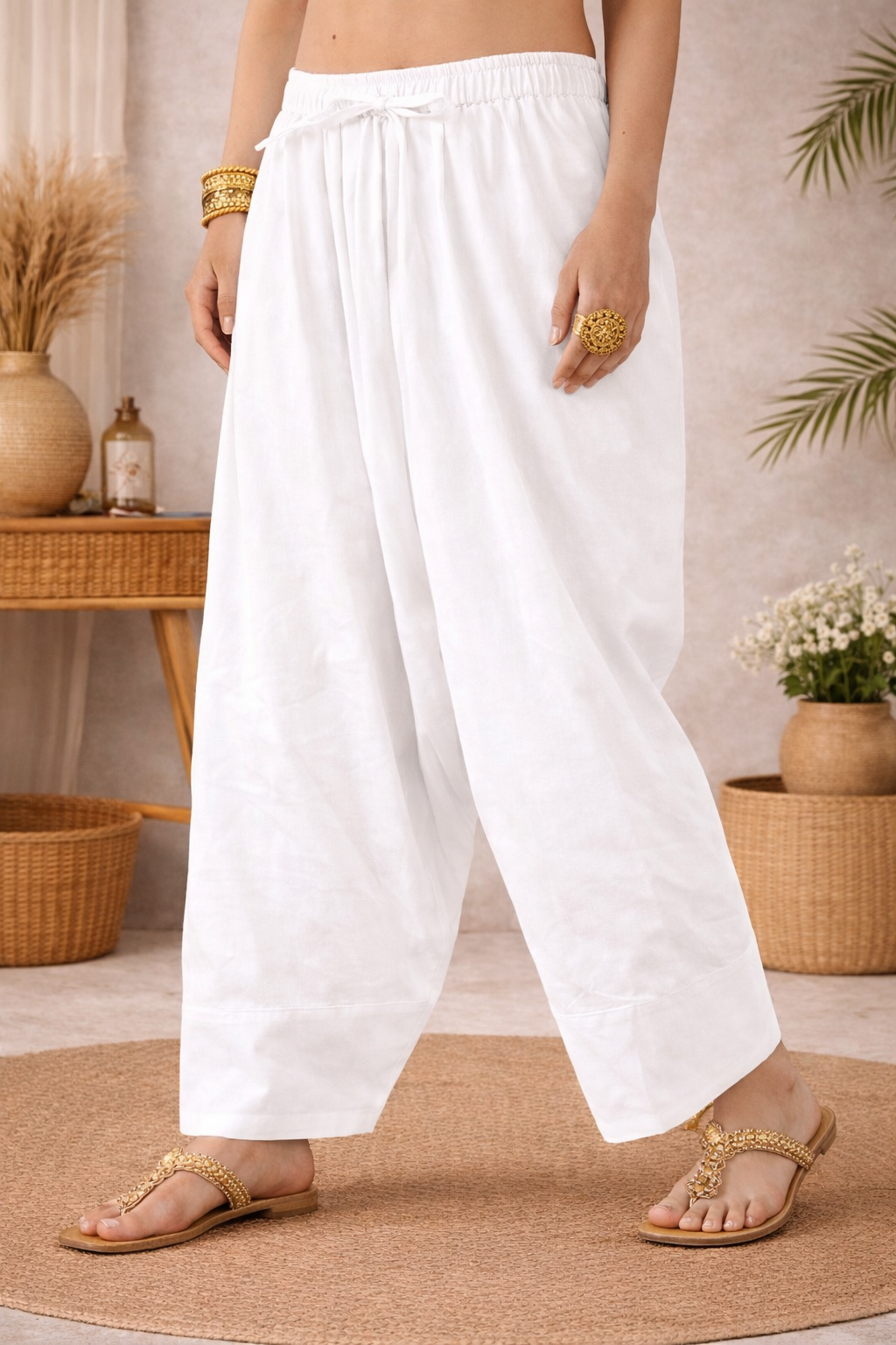 Premium Rayon Farsi Salwar - Soft Comfort White Color